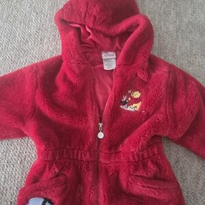 Vintage Disney Red Fleece Hoodie with Embroidered Character